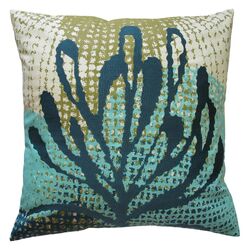 Ecco Embroidered Pillow with Blue Leaf