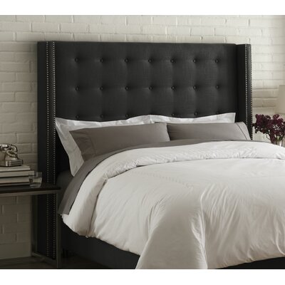 Nail Button Tufted Wingback Headboard Size: King, Color: Linen Navy