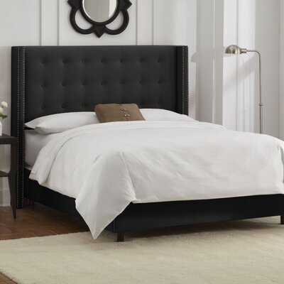 BRVelvet Nail Button Tufted Wingback Bed Color: Black, Size: King