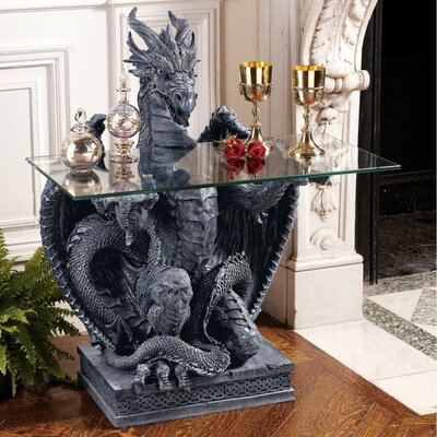 The Subservient Dragon Glass Topped Sculptural Console Table