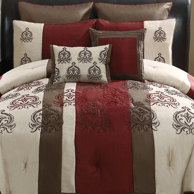 Grenada 8 Piece Comforter Set Color: Red, Size: Queen