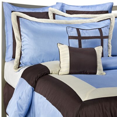 Fedora 8 Piece Hotel Comforter Set in Blue / Chocolate Size: King