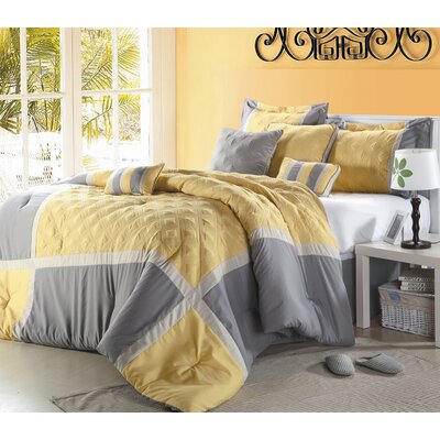 Quinn Yellow Oversized 8-Piece Comforter Set Size: Queen