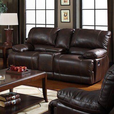 r Rigley Reclining Loveseat Type: Power Motion, Upholstery: Chocolate Leather Match