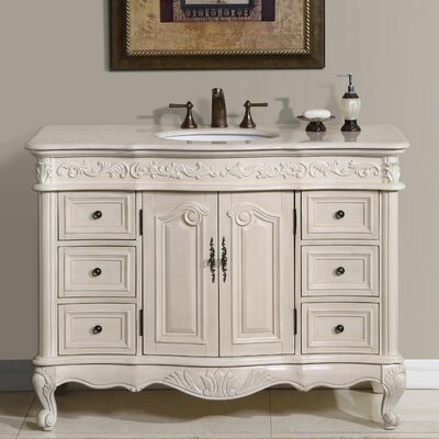 Ella 48 Single Sink Bathroom Vanity Cabinet Counter Top Finish: Cream Marfil Marble Stone