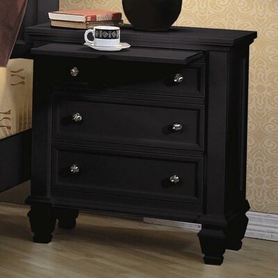 Coaster Sandy Beach Night Stand with 3 Drawers in Black finish