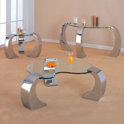 Clayton Bevelled Kidney Occasional Coffee Table Set in Chrome