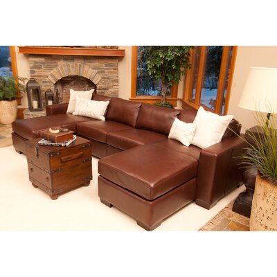 Elements Fine Home Furnishings DELSECLAFCRAFCALNUTM1 Del Mar Top Grain Leather Sectional in Nutmeg