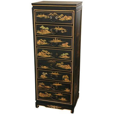 Oriental Furniture Lacquer Black and Gold Lingerie Chest LCQ-8CAB-BLS