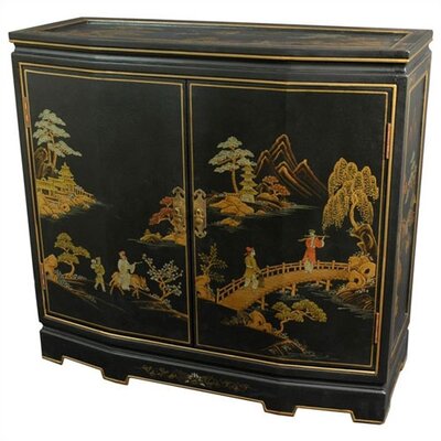 Oriental Furniture Lacquer Black Lacquer 2-Shelf Storage Cabinet LCQ-35-BC