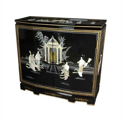 Oriental Furniture Lacquer Black Lacquer 2-Shelf Storage Cabinet LCQ-35-BM