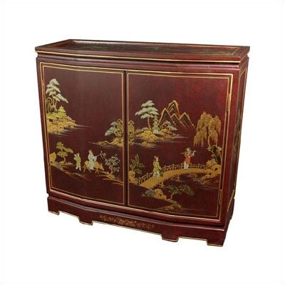 Oriental Furniture Lacquer Red Lacquer 2-Shelf Storage Cabinet LCQ-35-RC