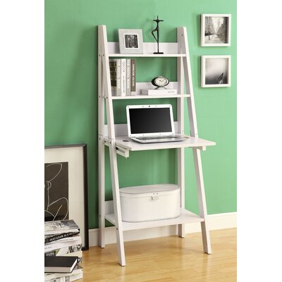 Monarch White 61H Ladder Bookcase with A Drop - Down Desk