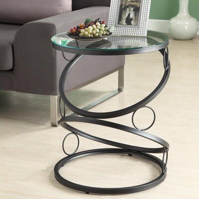 Monarch Matte Black Metal Accent Table with Tempered Glass