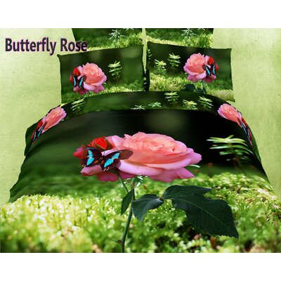 Dolce Mela Butterfly Rose Duvet Cover Set Size: Queen