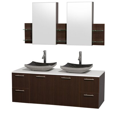 Amare 60 Double Bathroom Vanity Set Finish: Espresso, Vanity Top Choice: White Man-Made Stone, Sink Choice: White Porcelain