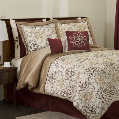 Florino Bedding Collection in Taupe / Red-Florino Panel in Taupe / Red