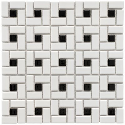 Retro 12-1/2 x 12-1/2 Porcelain Spiral Mosaic in White and Black