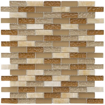 Sierra 11-3/4 x 11-3/4 Glass and Stone Subway Mosaic in Amber