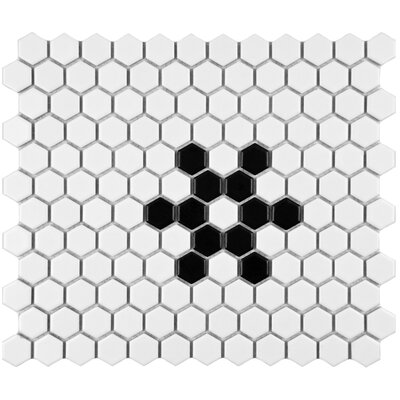 Retro 11-3/4 x 10-1/4 Porcelain Hex Mosaic in Matte White with Snowflake