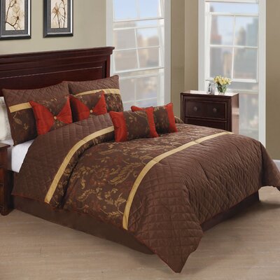 Monroe Golden Floral Scroll Comforters Set with 4 Bonus Pillows CS8251QN8-1300