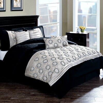 Monroe Midnight Black Circles Comforters Set with 4 Bonus Pillows CS8250QN8-1300