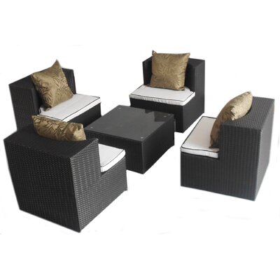 Deeco Geo-Cube All Weather Wicker Lounge Seating Group with Cushions