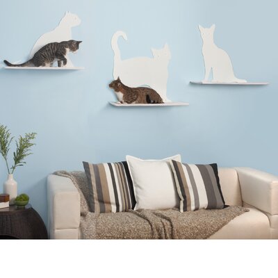 Refined Feline Cat Silhouette Cat Shelf - Set of 3 Off-White