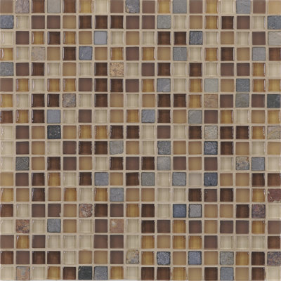 Pure & Natural 5/8 x 5/8 Natural Stone and Glass Mosaic in Pure Beige and Natural Slate