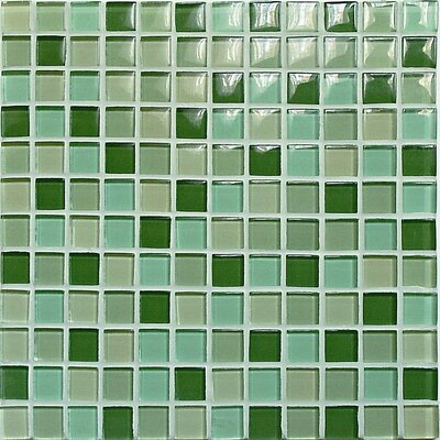 Crystal-C 1 x 1 Glass Mosaic in Mix Green Gloss
