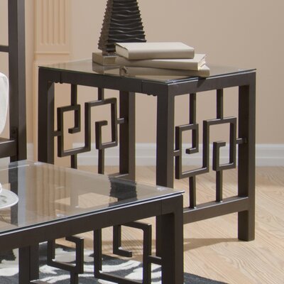GK-ET-BR Greek Key End Table in Brown with Glass