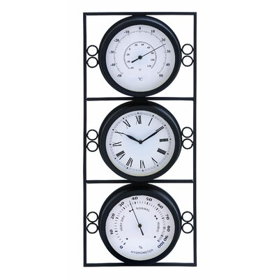 Benzara 35418 Contemporary Metal Clock with Two Thermometer Minimal Style