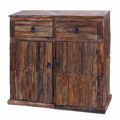 Benzara 35715 Wooden Cabinet with Metallic Ring Handles Unleveled Texture
