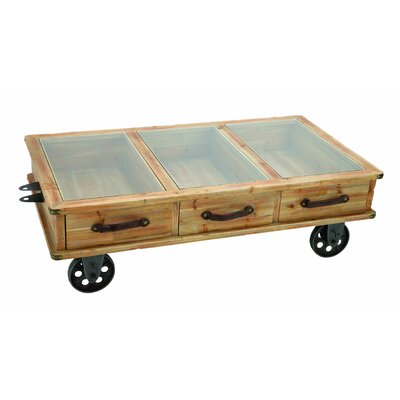 Benzara 56014 Distress Coffee Table Cart With Portable Wheels