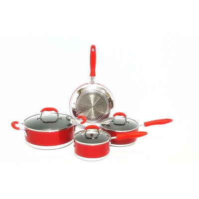  Induction Ready Non Stick 7 Piece Cookware Set Color: Red 