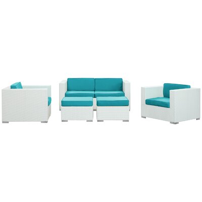 Modway Malibu Sofa Set in White Turquoise