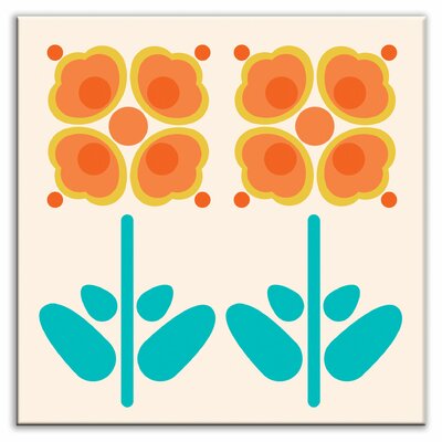 Folksy Love Decorative Tile in Pressed Flowers Orange Finish: Satin, Size: 4.25 x 4.25