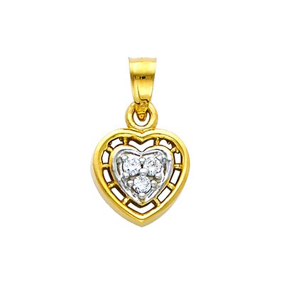 with 18 Rolo Chain 17mm x 15mm 14K Two-Tone Gold with White CZ Accented Small//Mini Mom Heart Charm Pendant