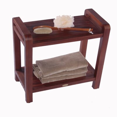 Decoteak 24 in. Ergonomic Teak Spa Shower Bench with Shelf and Lift Aide Arms