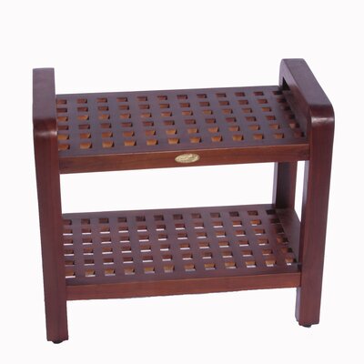 Decoteak 24 in. Teak Grate Shower Bench with Shelf and Lift Aide Arms