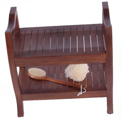 Decoteak 24 in. Contemporary Teak Spa Shower Bench with Shelf and Lift Aide Arms