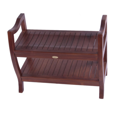 Decoteak 30 in. Contemporary Teak Spa Shower Bench with Shelf and Lift Aide Arms