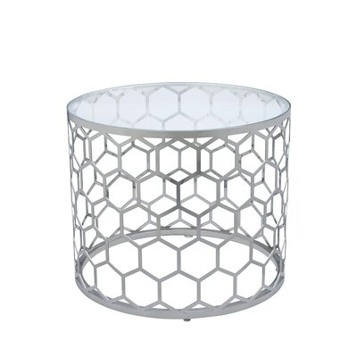 Allan Copley Melissa Round End Table with Glass Top and Stainless Steel Base