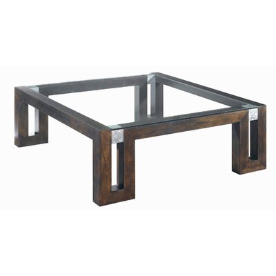 Allan Copley Designs 30504015G Calligraphy Square Glass Top Cocktail Table in Espresso Finish with Brushed Stainless Steel Accents
