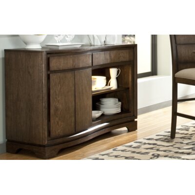 Legacy Classic Furniture 1657-151 The Wave 2 Drawers, 2 Doors Credenza in Sable with Glass Shelves