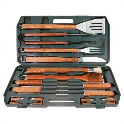 Wood Handle 18 Piece Barbecue Toolset