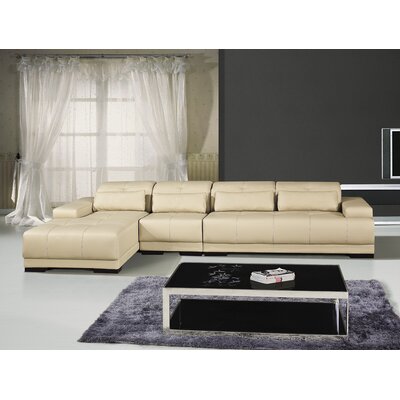 Left Facing Sectional Sofa Upholstery: Full Leather - Dark Beige