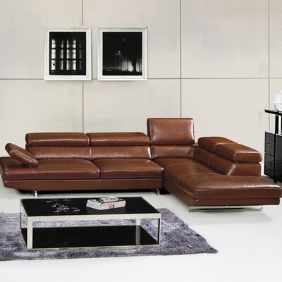 Right Facing Sectional Sofa Upholstery: Top Grain and Leather Match - Beige