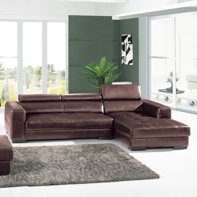 Right Facing Sectional Sofa Upholstery: Top Grain and Leather Match - Dark Beige