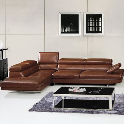 Left Facing Sectional Sofa Upholstery: Full Leather - Dark Brown